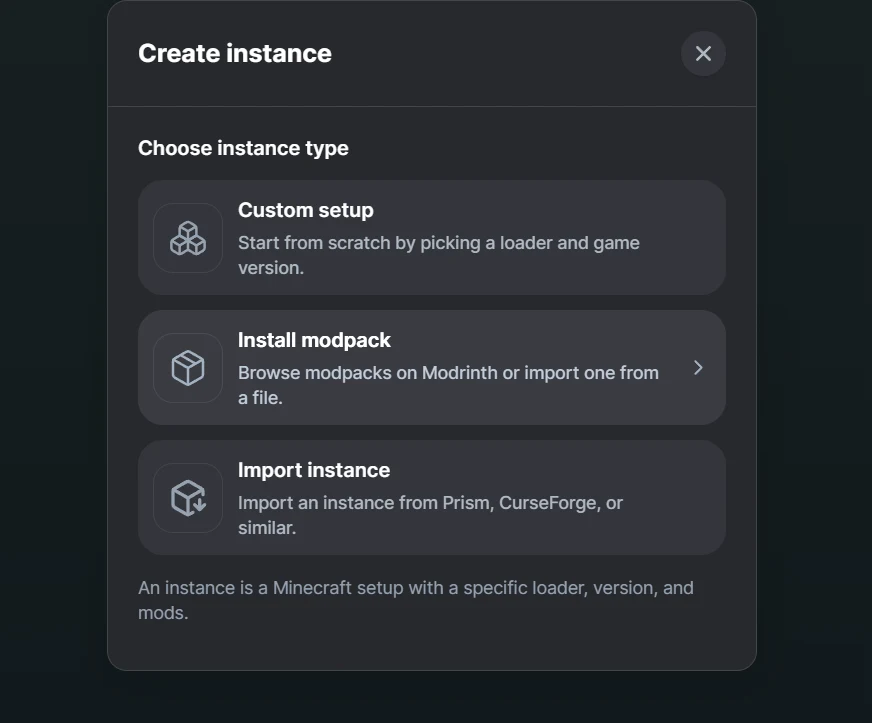 Install modpack в Modrinth App
